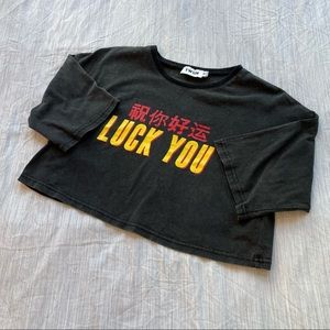 TWIIN 祝你好运 LUCK YOU Crop Tee T-shirt Faded Acid Gray M